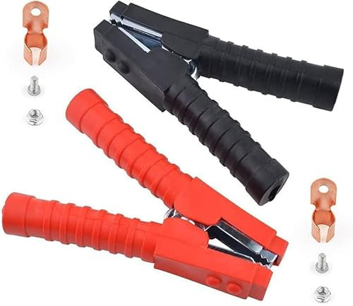 1 Paar Krokodilklemmen Autobatterie, 600A Isolierte Batterieklemmen, Batterie Zange Klemmen Kupfer Groß, Krokodil Klemmen Batterieladezange für Auto Fahrzeug Ladekabel Starthilfekabel(Rot Schwarz)