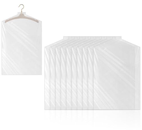 Confezione da 10 Sacchetti Porta Abiti Trasparenti, Custodie Copri Vestiti Appesi in Plastica Buste per Indumenti da Armadio Antipolvere Copertura per Giacche Camicie Cappotti Tintoria (60x90 cm)