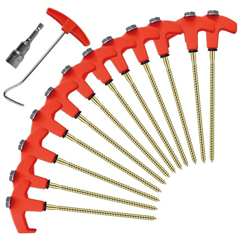 Ground Pegs - Screw Tent Pegs | Heavy Duty Camping Pegs For Canopy Tarp Fence Lawn Greenhouse Turf Beach Irrigation Netting | Fluorescent Tent Stakes Set
