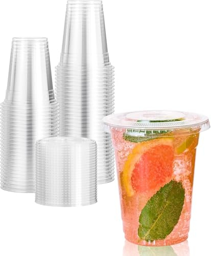 ECONX 500 X Smoothie Cups with Flat Lids 10oz Strong Clear Plastic Cups Reusable for Smoothies, Juice, Milkshakes, Iced Coffee, Slushy, Bubble Tea, Thick Drinks Perfect for Takeaway Restaurants