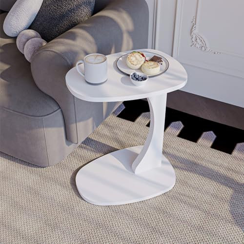 sugodesign Beistelltisch Couch mit Rollen, Kleiner Beistelltisch C-Form, Sofatisch in stylischem Weiss, Kleiner Couchtisch fürs Wohnzimmer, ideale Ablagefläche für Laptops, Tassen - Norma