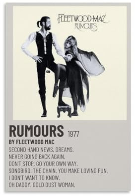 TGZUJC Fleetwood Mac Rumours Wandaufkleber, wasserdicht, dekoratives Gemälde, kreative Kunst, Antifouling und feuchtigkeitsbeständig, Dekoration für Zuhause, Geschäft, ungerahmt, 20 x 30 cm