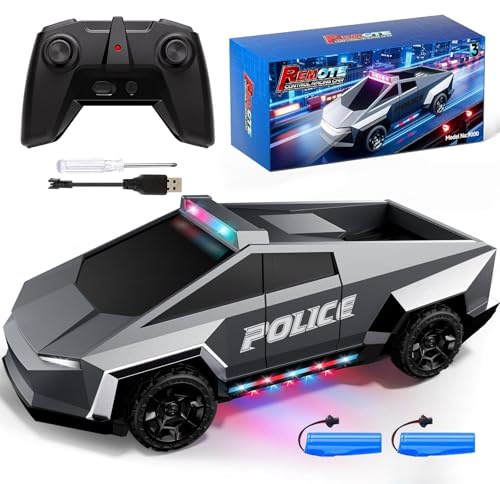 Tecnock Ferngesteuertes Auto für Kinder, 1:18 Maßstab Polizeiauto mit LED-Lichtern, 2 wiederaufladbare Batterien, 2,4GHz All-Terrain RC Auto, Spielzeug Geschenk für Jungen & Mädchen ab 3–12 Jahren+