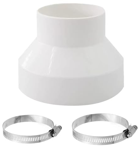 Abluftschlauch Adapter 150 mm auf 100 mm mit 2 Edelstahl Schlauchschelle | Reduzierstück, ABS Universal Runder Reduzierstück für Rohrventilator Lüftungsrohr Klimagerät Abzugshaube