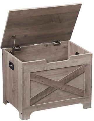 RBFGYIOP Wooden Storage Chest Bench, 60 cm Storage Bench with Safety Hinges, Light Ivory Toy Box, Blanket Organiser for Hallway, Bedroom, Living Room, Playroom – Rustic