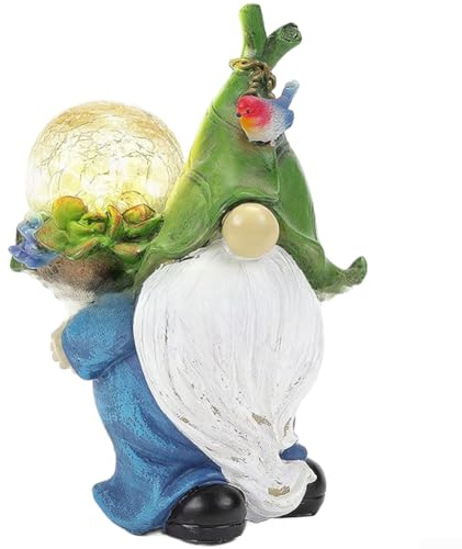 Statue de nain de jardin solaire avec boule de verre en résine pour pelouse, terrasse, cour, allée, paysage, éclairage