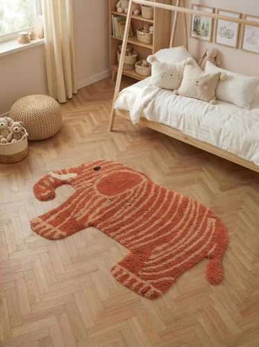 Hanse Home Kinderteppich Elodie - Pflegeleichter Teppich Junge Mädchen, rutschfest & Waschbarer Formteppich Elefant, Kinderzimmer Weicher Spielteppich, Spielunterlage - Rotbraun, 75x120cm
