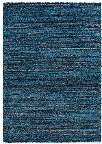 Mint Rugs Chic Teppich Hochflor Wohnzimmer-Teppich Weich Flauschig Langflor Shaggy Flokati Boho Streifen-Design Meliert für Kinderzimmer Schlafzimmer Küche Flur Blau 120x170 cm