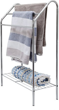 Pilot Imports Chrome Floor Standing Towel Rack Stand Rail with Lower Shelf(Floor Standing Towel Rack)