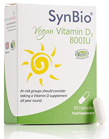 SynBio Vegan Vitamin D3 800 IU - Vegan Certified - Peanut & Nut Free - SOYA Free - Dairy Free - Yeast Free - Sugar Free - Gelatin Free - Cruelty Free (PETA) - Vitamin D Supplement [Made in The UK]