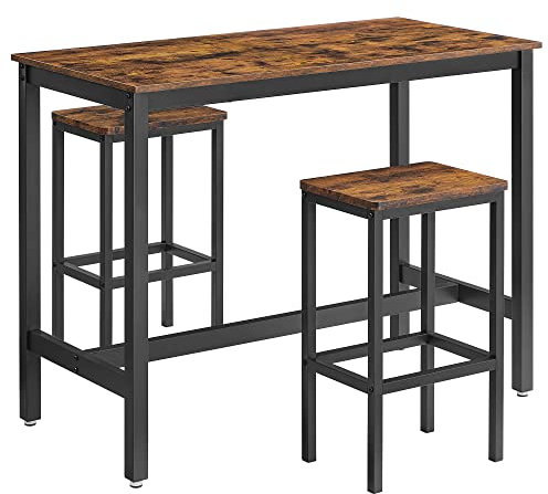 VASAGLE Mesa de Barra, con 2 Taburetes de Barra, Mesa de Desayuno y Sillas, Mostrador de Cocina con Sillas, para Cocina, Sala, Salón, Sala de Fiestas, Industrial, Marrón Rústico LBT15X