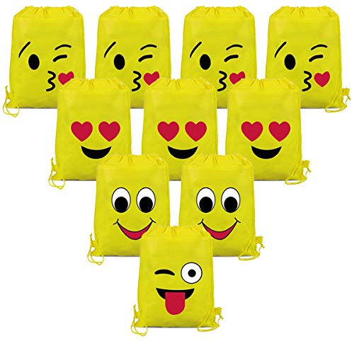 Emoji Turnbeutel für Kinder (10 Stück),Emoji Sporttaschen Geschenktüte Partytüten Waschbar Kinder-Rucksack für Kindergeburtstag Gastgeschenk Party Weihnachten