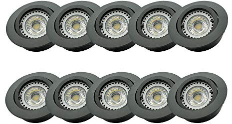 Lampenlux LED Einbaustrahler schwenkbar ultra flach Deckeneinbaustrahler Spot dimmbar Warmweiß 2700K IP20 (Schwarz matt, 10er Set)