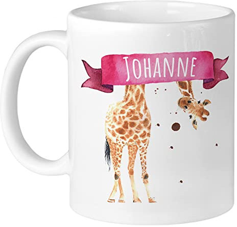 GRAZDesign Kindertasse mit Namen, Tasse Kinder Jungen und Mädchen | Giraffe | personalisierte Namenstasse, Trinkbecher Kindergeschirr Becher, Keramik BPA-frei, Geschenk für Schulkind 330ml