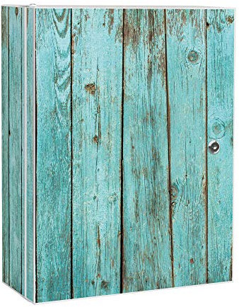 banjado® XXL Medizinschrank abschliessbar mit Motiv Blaues Holz 35x46x15cm - großer Arzneischrank/Medikamentenschrank aus Metall zur Medikamenten Aufbewahrung - Apothekerschrank mit 3 Schlüsseln