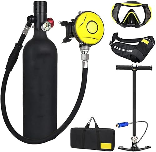 XSGDMN Scuba Tank Diving Tank Dive Equipment Packages, 1L Mini Portable Scuba Tank Scuba Cylinder with 15-20 Minutes Diving Oxygen Tank with Pump Breath Underwater Device