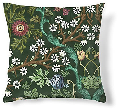 Obal William Morris Green Kissen Deckung Original Design Samtkissen Hülle Square Dekorative Wurfkissenabdeckung 45x45 cm für Sofa Bett Couch Wohnzimmer Schlafzimmer Blackthorn