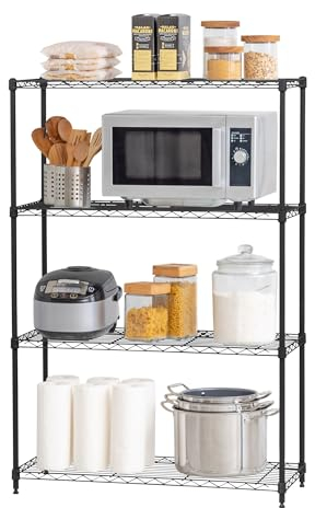 Iris Ohyama, Schwerlastregal, Aufbewahrungsmöbel aus Metall, Metallregal mit 4 Ebenen, Stecksystem, höhenverstellbar, Küche, Garage, Büro - Metal Rack MR-MM4 - Schwarz