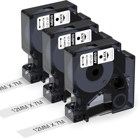 Aken Kompatible mit Dymo D1 Etikettenband Transparent 12mm x 7m 45010 für Dymo LabelManager 160 LM280 LM210D LM360D LM420P, als Ersatz für D1 Etikettenband Schwarz auf Transparent