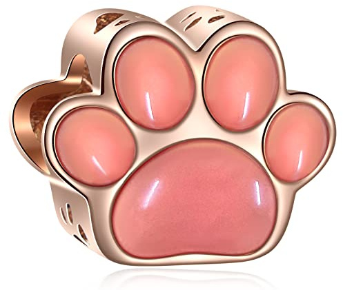 Ich liebe mein Haustier Thema Charm-Rose vergoldet, Emaille 925 Sterling Silber Hund Pfote Druck Würfel Perlen, passt europäische Tier Charme Armband, Geschenke für Mama/Tochter/Sohn/Großmutter
