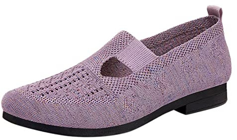 Langlaufski Set Damen Klassisch Mit Bindung Und Schuhe Atmungsaktive Schnürschuhe für Damen, Flache Freizeitschuhe, Unisex, leichte Arbeitsschuhe, Schuhe Damen Wechselfußbett (Purple, 39)