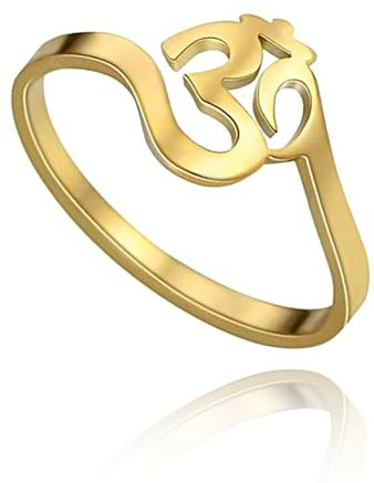 SIPURIS Lotus Om Ohm Aum Symbol Ring Yoga Om Entspannungsring Versprechen Ringe Blume des Lebens filigraner Band Fingerring Spiritueller Schmuck Geschenke für Damen Herren (8/Om-Gold)