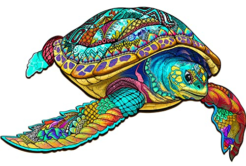 Funnli Holzpuzzles für Erwachsene und Kinder,Einzigartige Tierförmige Holz-Puzzle(Abenteuer Schildkröte), Puzzle aus Tierteilen (L-42 * 26.2cm-234 Stück)