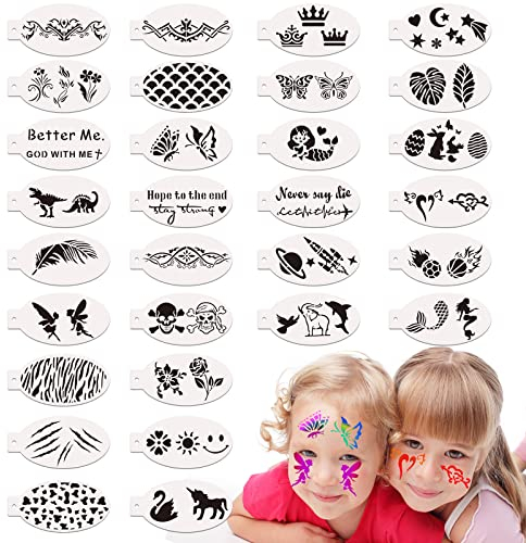 OOTSR 30 Stk Wiederverwendbare Schablonen für Kinder Erwachsene, Tattoo-Schablonen für Gesicht und Körper, Kreativität Tattoo Schablone für Halloween Schminke Partys