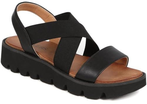 Pavers Women's Slip On Chunky Sandals in Black - Casual Open Toe Shoes with Elasticated Cross Strap - Ladies Summer Footwear - Size UK 7 / EU 40