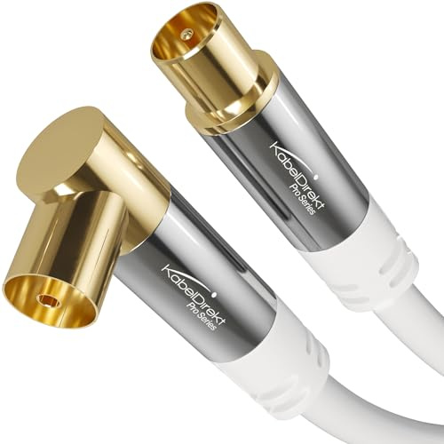 KabelDirekt – 4K Antennenkabel 90° – 12,5m – Winkelbuchse/Stecker, Weiß | Gewinkeltes Fernsehkabel, Winkelbuchse & gerader Stecker – DVB-C/DVB-T/DVB-S, digital & analog, geschirmt