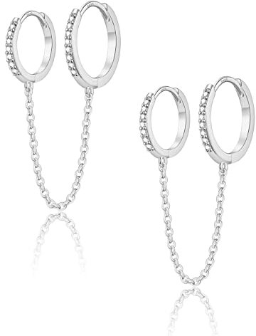 Ohrringe Silber Hängend Creolen Silber 925 Ohrringe Set (8mm/10mm)| Klein Dangle Ohrringe mit Zirkonia Silber Ohrhänger Schmuck Geschenke für Damen Frauen Mädchen