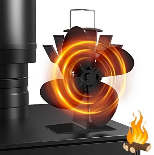 Drcokars Ventilador de estufa sin electricidad, silencioso, ventilador de chimenea con 4 hojas, para madera/leña/hoguera/tubo de estufa