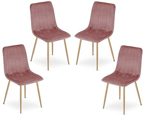 VBChome Stuhl 4er Set Rose Esszimmerstühle Küchenstuhl Wohnzimmerstuhl Bürostuhl Stuhl mit Rückenlehne Gestell aus Metall Polsterstuhl Samt Stuhl aus Samt Velours Rose