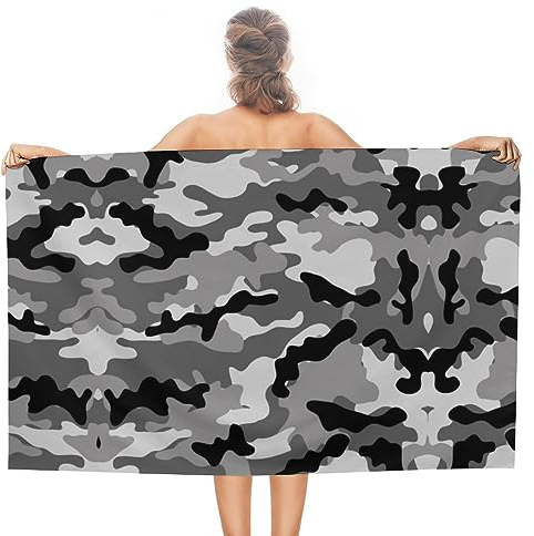 OTRAHCSD Strandtuch, graues Camouflage-Badetuch, saugfähiges Handtuch für Schwimmen, Sport, Reisen