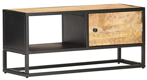 FIRBNUS Meuble TV avec porte - 90 x 30 x 40 cm - En bois de manguier industriel - Buffet bas en bois - Buffet TV - Meuble TV en bois - Meuble TV en bois