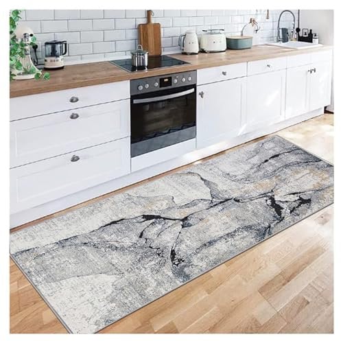 Siunwdiy Moderna Alfombra de Cocina Antideslizante 3 Metros,Alfombra de Pasillo Larga Gris,Respaldo De Goma Durable Felpudo,Design Abstracto Corredor De Alfombra Suave, 80X300CM