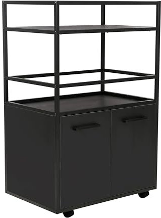 trendteam smart living - Mosaik - Barwagen - Schwarz - Barmöbel auf Rollen mit 4 Fächern und 2 Einlegeböden - (BxHxT) 60 x 94 x 40 cm - Barwagen mit Metallrahmengestell