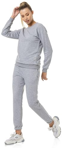Redbridge Damen Freizeitanzug Jogginganzug Hose Sweatshirt Premium Basic Grau-Melange XXL