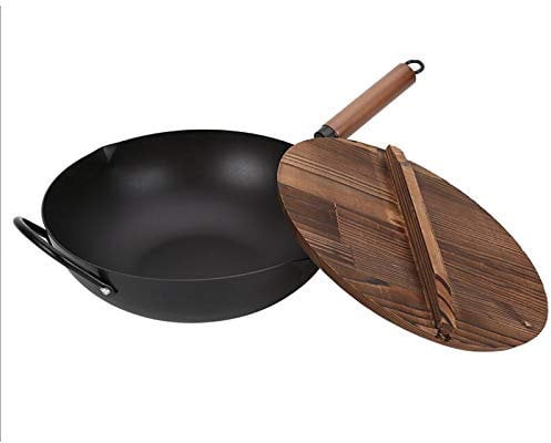 Pot, Chinese Style Home 32Cm Wooden Handle Traditional Wok Super Scrambled Eggs Pan-Free Pan Wok Pans