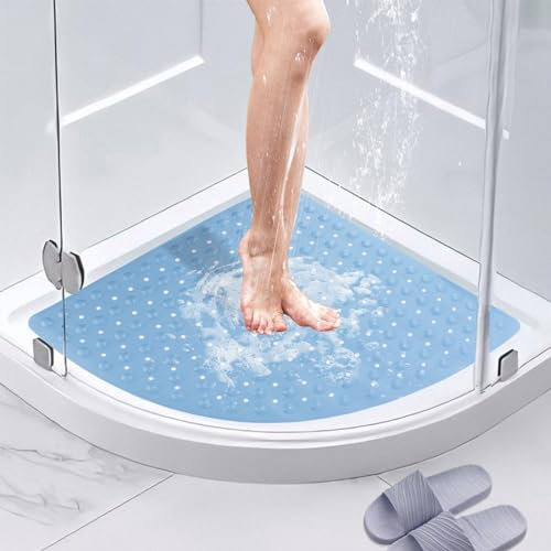 BWBIKE Tapis de Douche d’Angle Antidérapant 70 x 70 CM Tapis de Baignoire Tapis de Sol de Douche à l’Intérieur et à l’Extérieur Tapis de Cabine de Douche avec Ventouses et Trous de Vidange,Bleu
