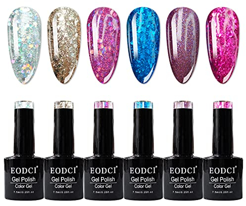 Vernis Semi Permanent Rose Dorées Set, 6 Couleurs Vernis à Ongles Automne Hiver Pailleté UV Gel Soak Off Set, 7.5ml Cadeau Pour French Saint Valentin Meeting Mariage Fête Noël