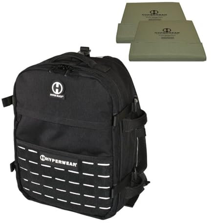 HYPERWEAR Hyper Ruck: Rucking Backpack - 3 Rucking Plates/Laptop Sleeves - Gewichtsweste Krafttraining Fitness Tagesrucksack Reise EDC Bag (2 x 4,5 kg Ruck Gewichte, 20L, Schwarz)