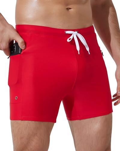 Arcweg Maillot de Bain Homme Short de Bain Court Homme avec Cordon de Serrage Réglable pour Plage Sport Natation Plongée Rouge L(EU)