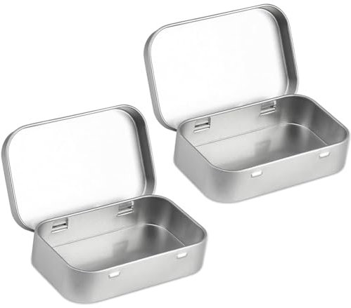 Lot de 2 petites boîtes de rangement rectangulaires avec couvercle - Petites boîtes en métal avec couvercle - Petite boîte en tôle pour le rangement à - - Argenté