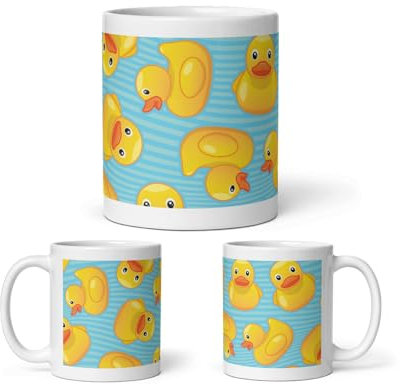DV DESIGN 1 x Rubber Ducks Print Mug - Yellow Pattern Toys Kids Bath Duckies Cute Duck Funny Novelty Animal Home Drinks Mugs Cup Kitchen #81566