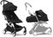 Stokke YOYO3 Kinderwagen mit Neugeborenen Set - Enthält weißem Rahmen, YOYO 6 + Textilset (Schwarzes) & 0 + Neugeborenen Set (Schwarzes)