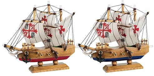 AILINGSTORY 2 Piece Pirate Boat Decoration Set Wooden Pirate Ship Model