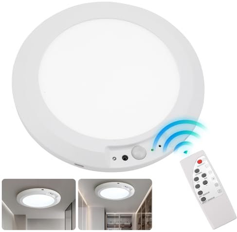 SuerZaro Motion Sensor Ceiling Light, Rechargeable Wireless Ceiling Light, 5000mAh Battery Operated Pir Light Motion Activated Overhead Lighting for Shower Shed Pantry Hallway Porch