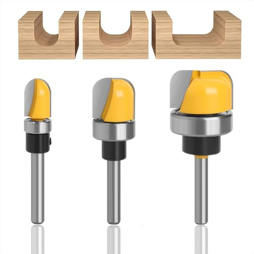 Yuentoen 3 Stück Schüssel & Tablettfräser Hohlkehlfräser 1/4 Zoll Schaft Tablett Vorlage Fräser Bit mit Führungslager,Modell Nutfräser Holz Fräser für Oberfräse für Holzbearbeitung Möbelbau