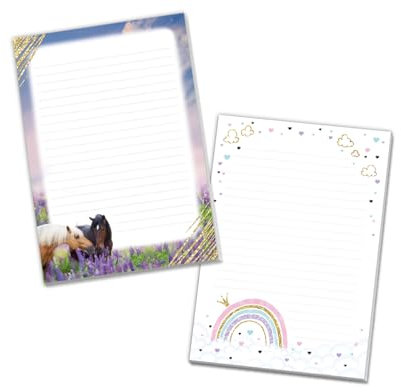 Blöcke Schreibblock mit Kindermotiv Notizblöcke mit Linien für Mädchen Briefbögenblock liniert (2 Blöcke: Regenbogen, Pferde mit je 25 Blätter in A5-Format)